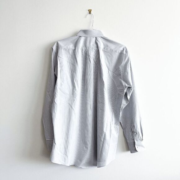 Nordstrom Mens Non Iron Trim Fit Long Sleeve Shirt Stripes Gray Size 17 - Picture 2 of 7